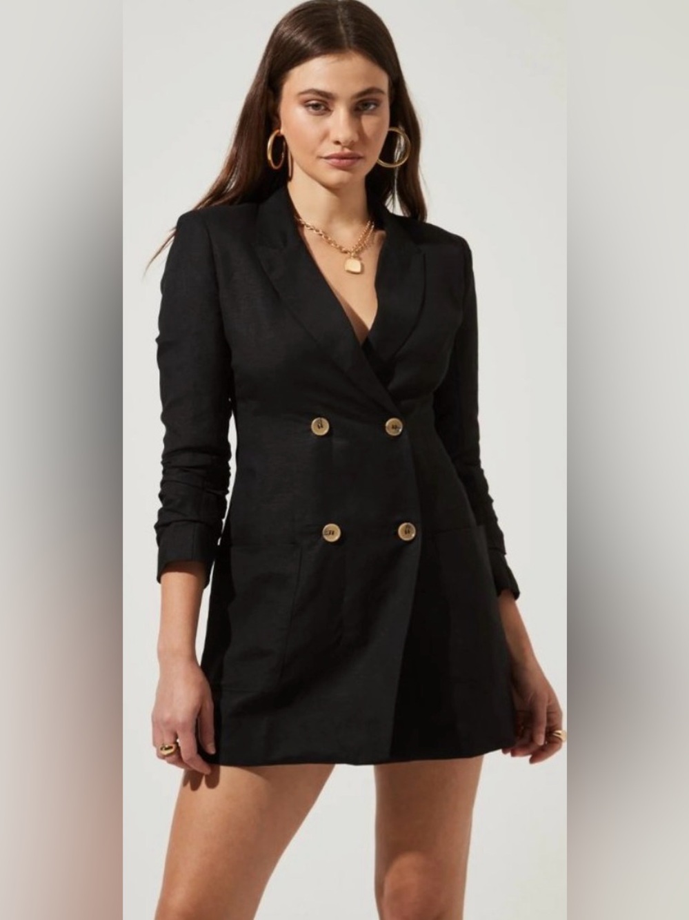 ASTR the Label Linen Blend Verona Blazer Dress Size L Black